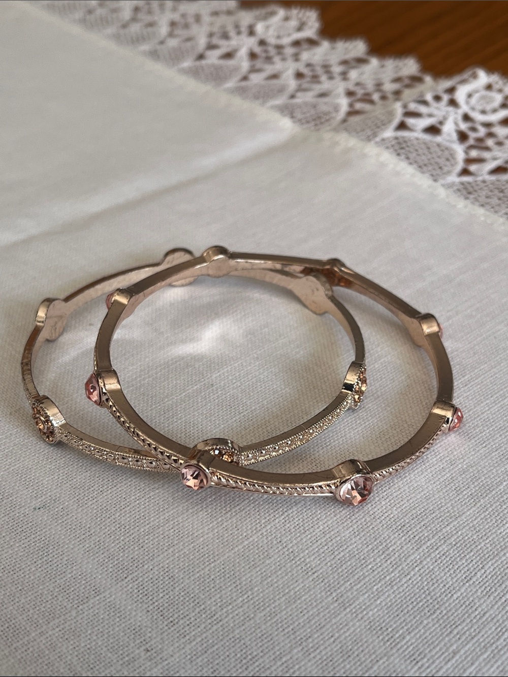 Duo Bangle Set In Rose Gold-Tone With Rhinestones - Picture 8 of 11